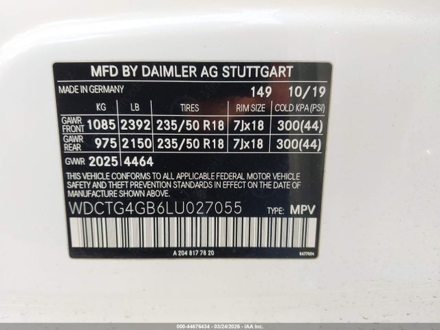 Продажа на аукционе авто 2020 Mercedes-benz Gla 250 4matic, vin: WDCTG4GB6LU027055, номер лота: 44676434
