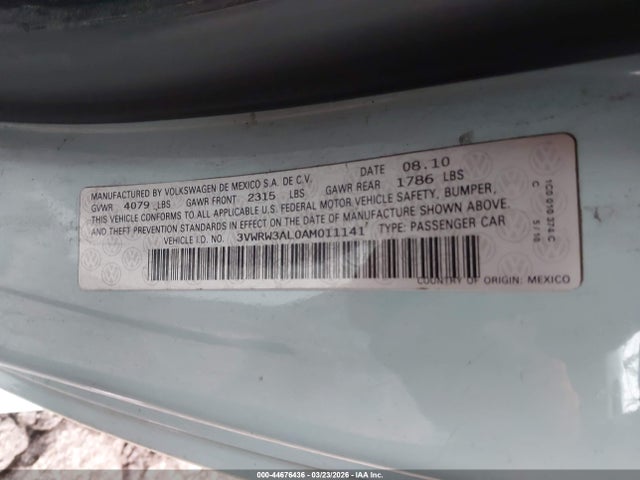Продажа на аукционе авто 2010 Volkswagen New Beetle 2.5l Final Edition, vin: 3VWRW3AL0AM011141, номер лота: 44676436