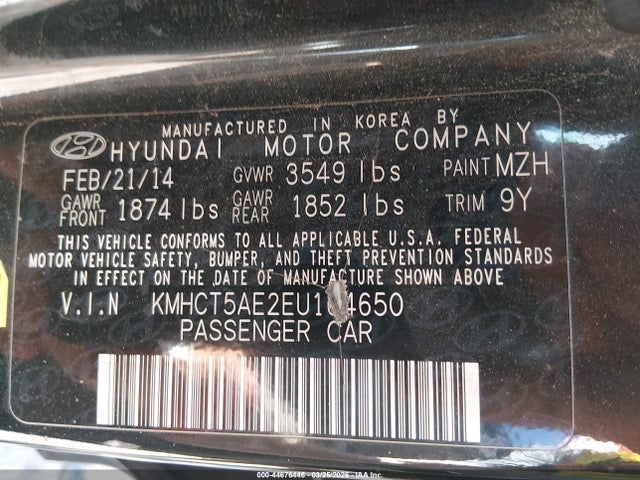 44676446 :رقم المزاد ، KMHCT5AE2EU164650 vin ، 2014 Hyundai Accent Gs مزاد بيع