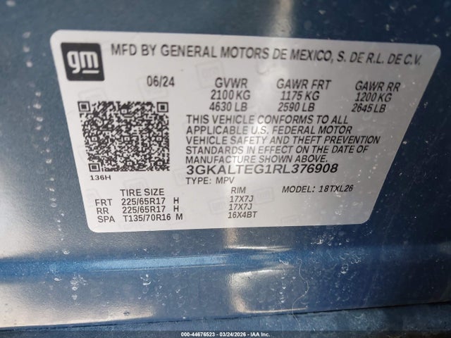 44676523 :رقم المزاد ، 3GKALTEG1RL376908 vin ، 2024 Gmc Terrain Awd Sle مزاد بيع