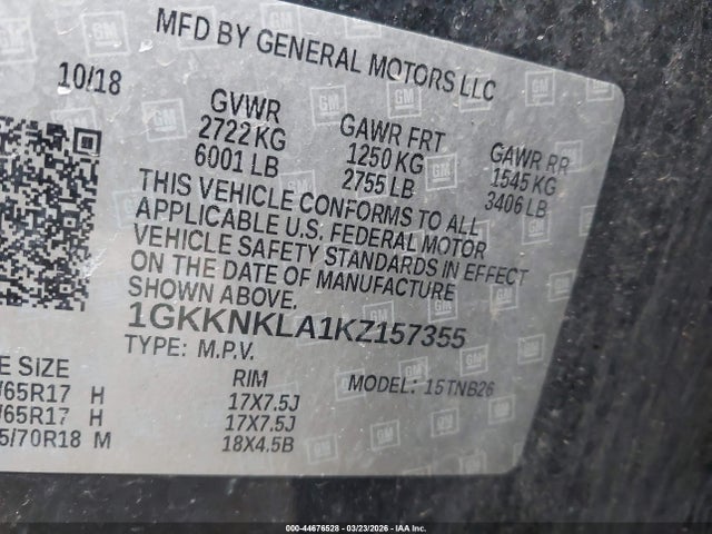 Aukcja sprzedaży 2019 Gmc Acadia Sle-1, vin: 1GKKNKLA1KZ157355, numer aukcji: 44676528