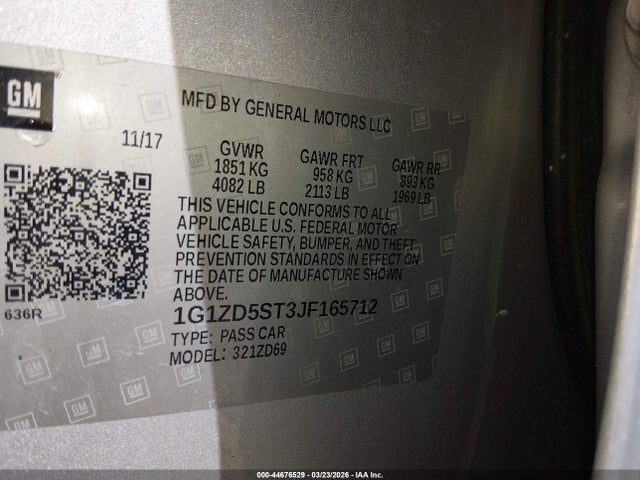 Продажа на аукционе авто 2018 Chevrolet Malibu Lt, vin: 1G1ZD5ST3JF165712, номер лота: 44676529