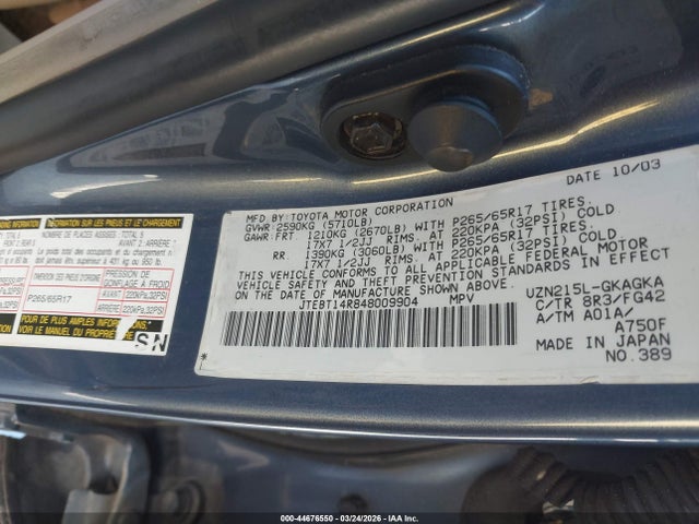 2004 TOYOTA 4RUNNER JTEBT14R848009904 Photo 8