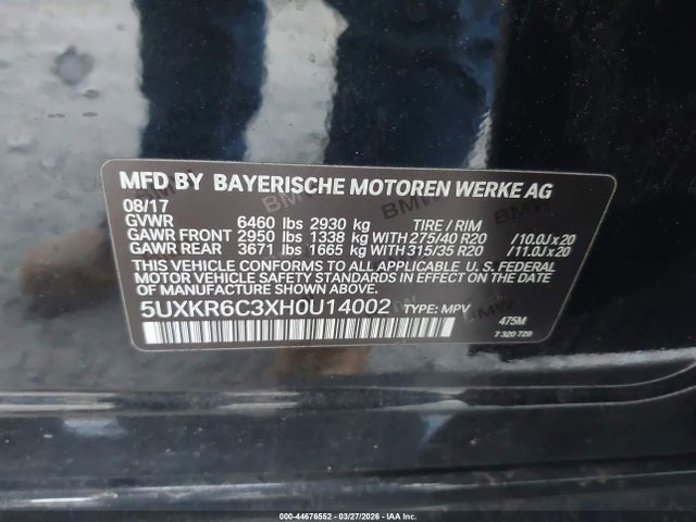 2017 Bmw X5 Xdrive50i მანქანა იყიდება აუქციონზე, vin: 5UXKR6C3XH0U14002, აუქციონის ნომერი: 44676552