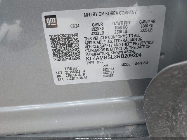 44676563 :رقم المزاد ، KL4AMBSL8RB209204 vin ، 2024 Buick Encore Gx Preferred Fwd مزاد بيع
