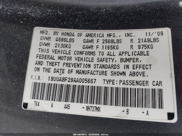 Aukcja sprzedaży 2010 Acura Tl 3.5, vin: 19UUA8F29AA005667, numer aukcji: 44676613