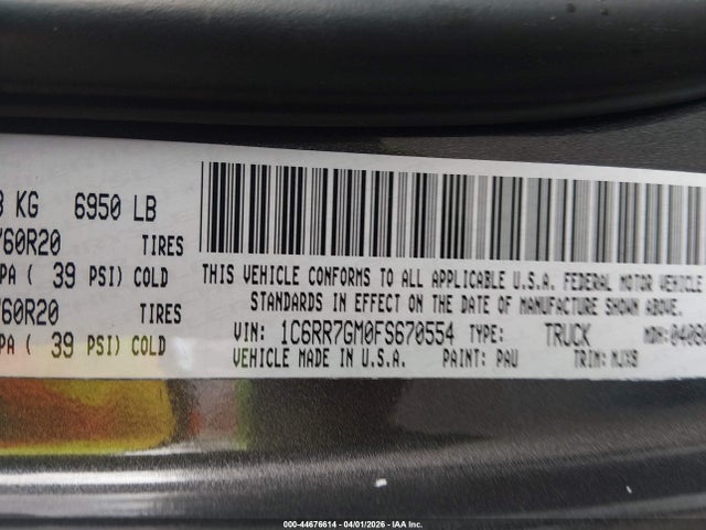 Продаж на аукціоні авто 2015 Ram 1500 Big Horn, vin: 1C6RR7GM0FS670554, номер лоту: 44676614