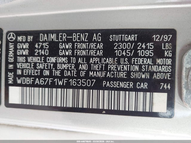 1998 MERCEDES-BENZ SL 500 WDBFA67F1WF163507 Photo 8
