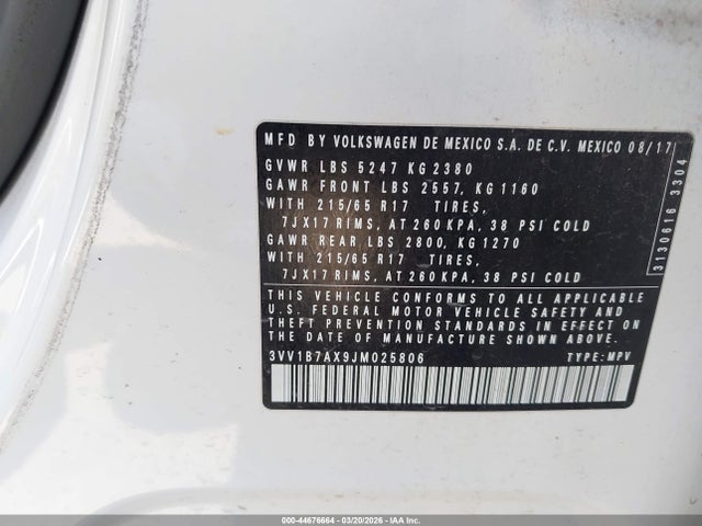 3VV1B7AX9JM025806 Volkswagen Tiguan 2.0t S