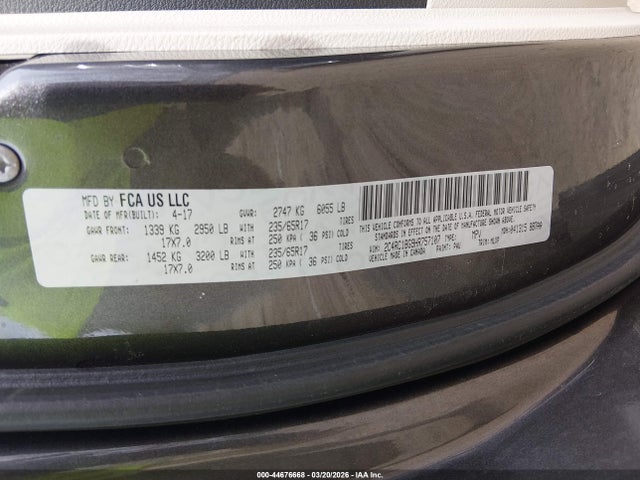 Продаж на аукціоні авто 2017 Chrysler Pacifica Touring-l, vin: 2C4RC1BG9HR757107, номер лоту: 44676668