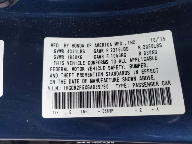 1HGCR2F5XGA059760 Honda Accord Sport