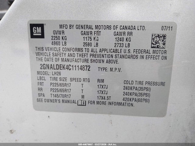 2012 CHEVROLET EQUINOX 2GNALDEK4C1114872 Photo 8