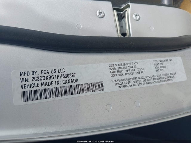 44676709 :رقم المزاد ، 2C3CDXBG1PH630897 vin ، 2023 Dodge Charger Sxt مزاد بيع