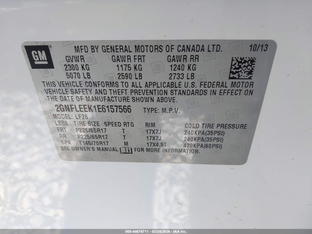 44676711 :رقم المزاد ، 2GNFLEEK1E6157566 vin ، 2014 Chevrolet Equinox Ls مزاد بيع