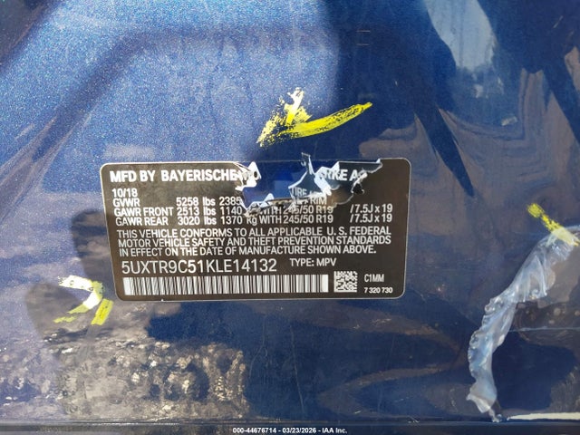 Продаж на аукціоні авто 2019 Bmw X3 Xdrive30i, vin: 5UXTR9C51KLE14132, номер лоту: 44676714