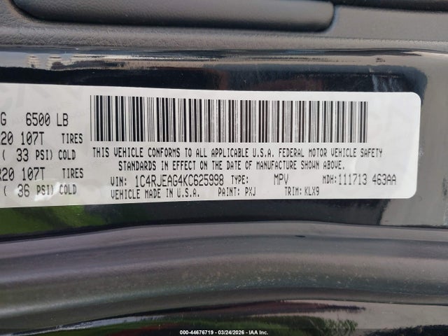 2019 JEEP GRAND CHEROKEE 1C4RJEAG4KC625998 Photo 8