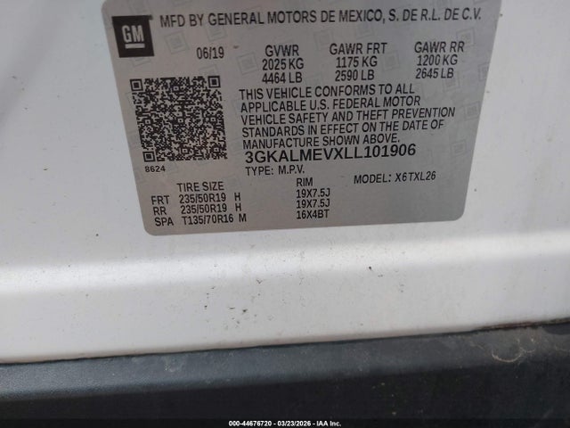 Продаж на аукціоні авто 2020 Gmc Terrain Fwd Sle, vin: 3GKALMEVXLL101906, номер лоту: 44676720