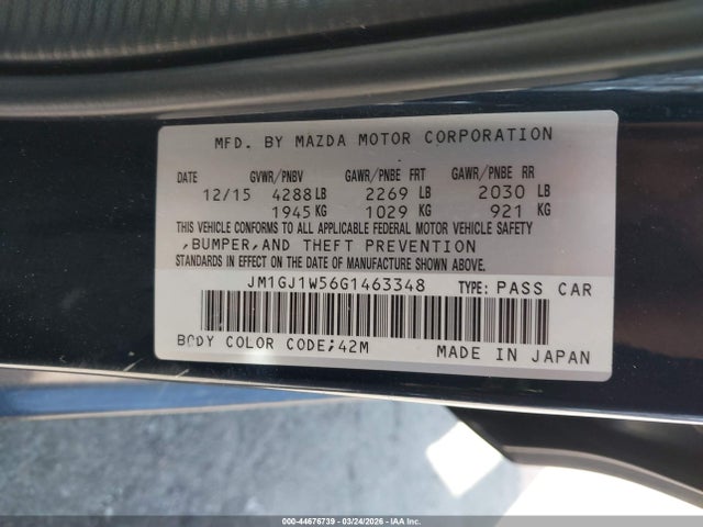 44676739 :رقم المزاد ، JM1GJ1W56G1463348 vin ، 2016 Mazda Mazda6 I Grand Touring مزاد بيع