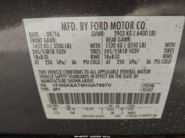 1FM5K8AT8HGA78970 Ford Utility Police Interceptor