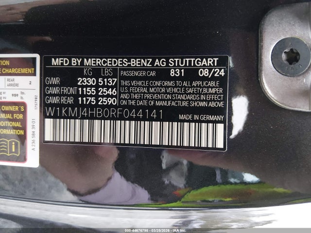 44676798 :رقم المزاد ، W1KMJ4HB0RF044141 vin ، 2024 Mercedes-benz Cle 300 4matic مزاد بيع