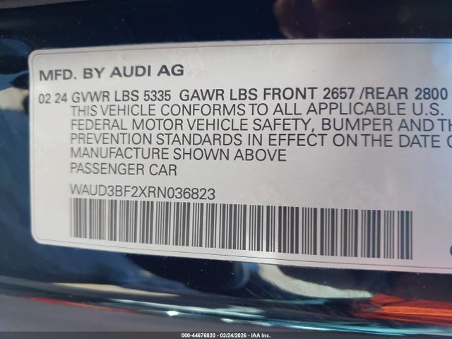 Aukcja sprzedaży 2024 Audi A6 Premium 45 Tfsi Quattro S Tronic, vin: WAUD3BF2XRN036823, numer aukcji: 44676820
