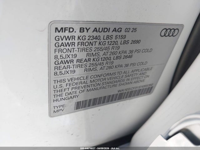 2025 Audi Q3 Premium 45 Tfsi S Line Quattro Tiptronic მანქანა იყიდება აუქციონზე, vin: WA1EECF31S1055350, აუქციონის ნომერი: 44676827