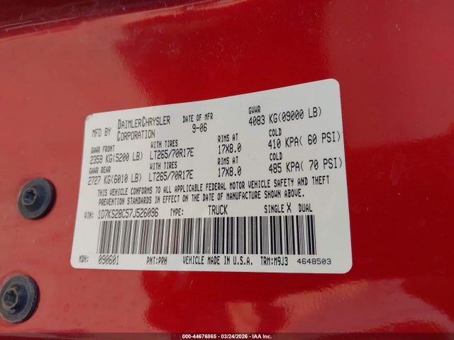 Aukcja sprzedaży 2007 Dodge Ram 2500 Slt/sport, vin: 1D7KS28C57J526096, numer aukcji: 44676865
