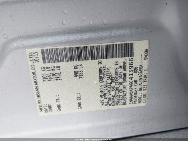 Nissan Maxima 3.5 S 2016 1N4AA6AP4GC415966 Image 9