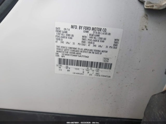1FM5K7D86FGA77542 Ford EXPLORER XLT