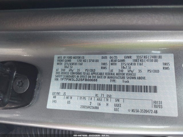Ford F-150 Xlt 2025 1FTFW3LD2SFB00688 Image 9