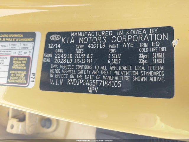 KIA SOUL + 2015 KNDJP3A55F7184105 Image 9