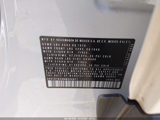 Продажа на аукционе авто 2022 Volkswagen Taos 1.5t Sel, vin: 3VV1X7B28NM004827, номер лота: 44676894