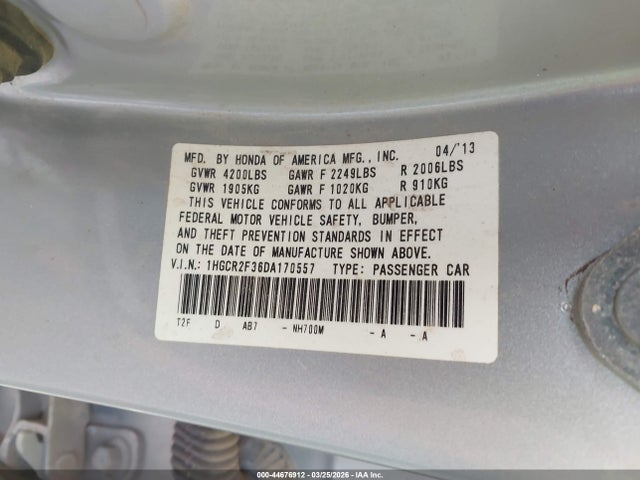Продаж на аукціоні авто 2013 Honda Accord Lx, vin: 1HGCR2F36DA170557, номер лоту: 44676912