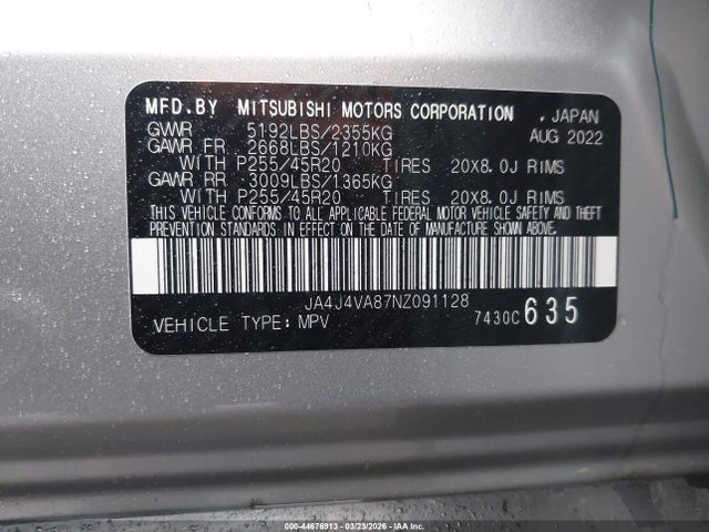 2022 MITSUBISHI OUTLANDER JA4J4VA87NZ091128 Photo 8