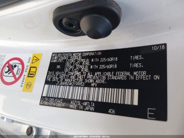 44676944 :رقم المزاد ، JTJBARBZ4K2199953 vin ، 2019 Lexus Nx 300 مزاد بيع