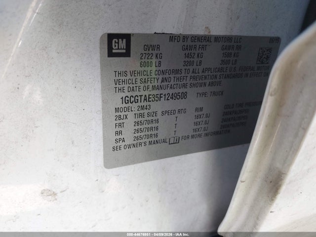 1GCGTAE35F1249508 Chevrolet Colorado Wt
