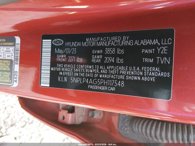Aukcja sprzedaży 2023 Hyundai Elantra Limited, vin: 5NPLP4AG5PH117548, numer aukcji: 44676973