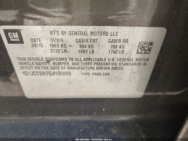 1G1JC5SH7G4105660 Chevrolet Sonic Lt Auto