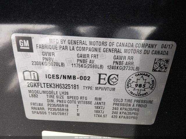 Продажа на аукционе авто 2017 Gmc Terrain Sle-2, vin: 2GKFLTEK3H6325181, номер лота: 44676994