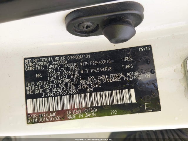 Aukcja sprzedaży 2016 Lexus Gx 460, vin: JTJBM7FX7G5124383, numer aukcji: 44677010