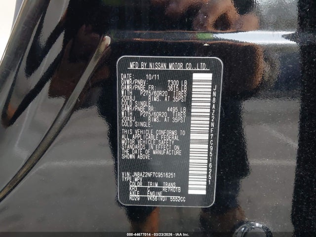 Продажа на аукционе авто 2012 Infiniti Qx56, vin: JN8AZ2NF7C9516251, номер лота: 44677014