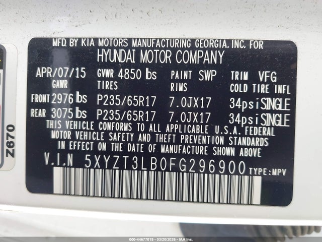 5XYZT3LB0FG296900 Hyundai Santa Fe Sport 2.4l