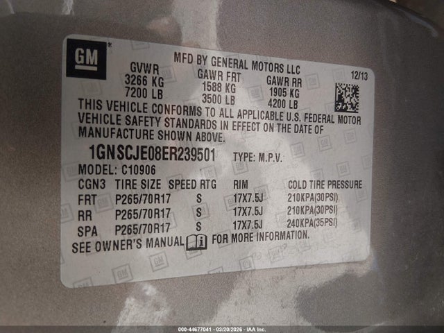 1GNSCJE08ER239501 Chevrolet Suburban 1500 Lt