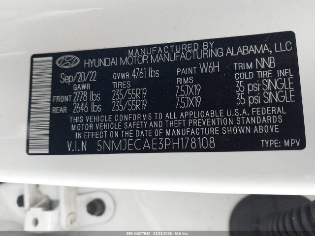 Продажа на аукционе авто 2023 Hyundai Tucson Limited, vin: 5NMJECAE3PH178108, номер лота: 44677042