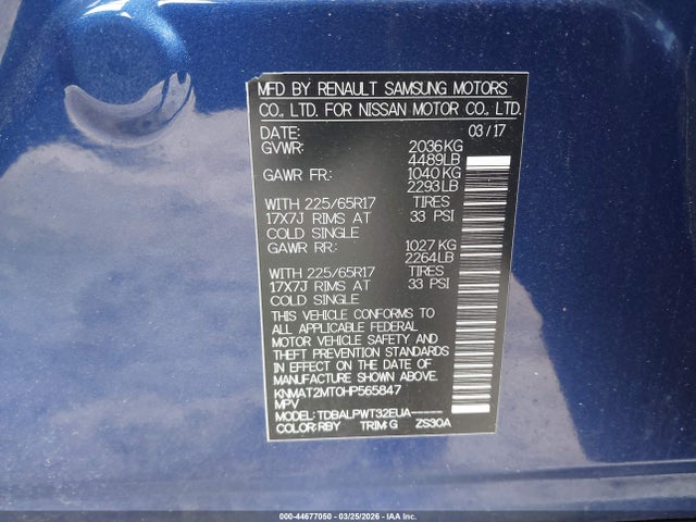 2017 Nissan Rogue S მანქანა იყიდება აუქციონზე, vin: KNMAT2MT0HP565847, აუქციონის ნომერი: 44677050