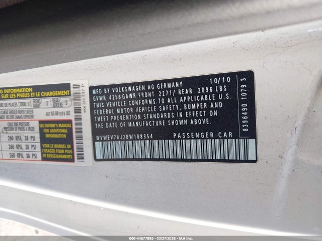 Aukcja sprzedaży 2011 Volkswagen Gti 2-door Autobahn, vin: WVWEV7AJ2BW108854, numer aukcji: 44677085