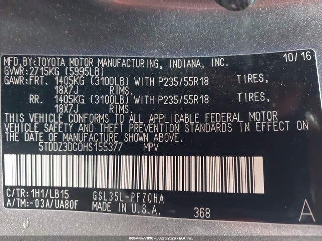 5TDDZ3DC0HS155377 Toyota Sienna Limited 7 Passenger