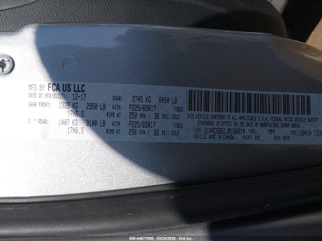 Продаж на аукціоні авто 2018 Dodge Grand Caravan Se Plus, vin: 2C4RDGBG1JR160314, номер лоту: 44677098