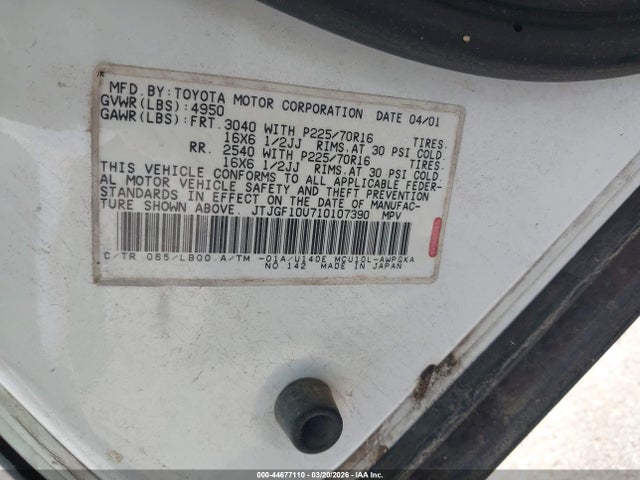 Продаж на аукціоні авто 2001 Lexus Rx 300, vin: JTJGF10U710107390, номер лоту: 44677110