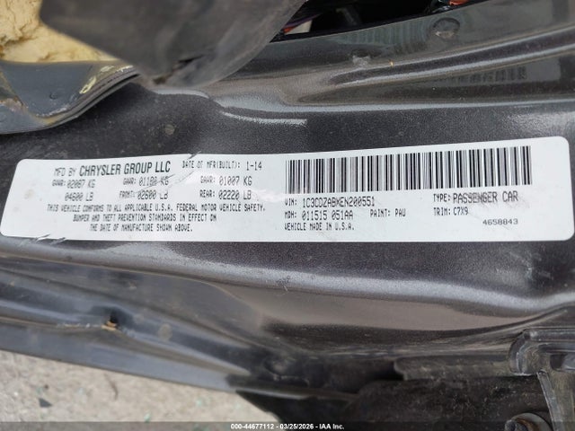 Aukcja sprzedaży 2014 Dodge Avenger Se, vin: 1C3CDZABXEN200551, numer aukcji: 44677112